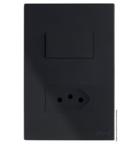 Conjunto 1 Interruptor Simples + 1 Tomada 10A 4x2 - RECTA Preto Black Satin Fosco